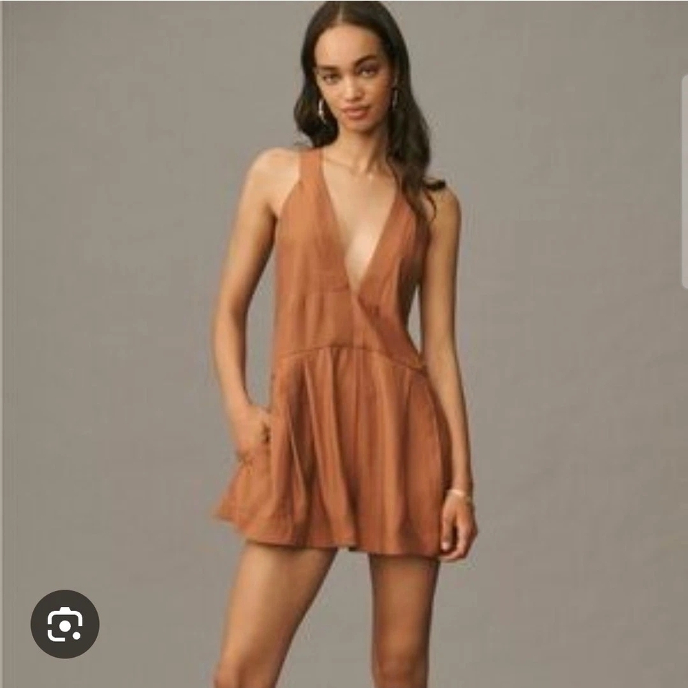 NWT Anthropologie Large Sleeveless V Neck Pinafore Pockets Fit & Flare Romper